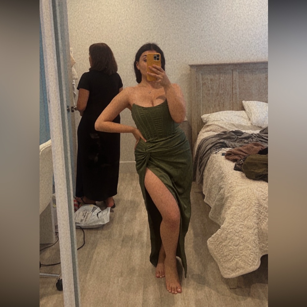 Strapless Olive Green Midi Dress with Side Knot Pretty Little Thing Corset Dress